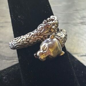 Samuel B. Sterling Silver & 18K Gold Panther Bypass Ring Sz. 9 Bohemian
